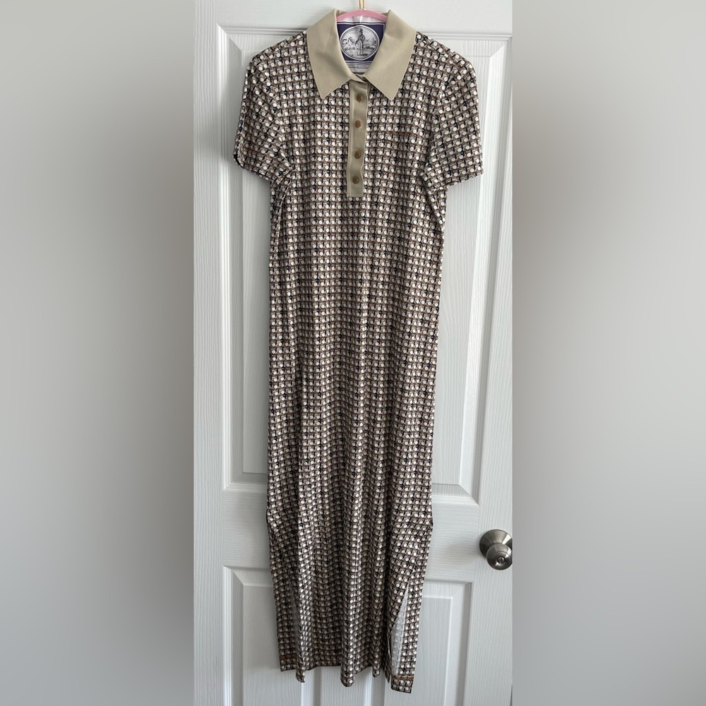 Tory Burch logo midi belted Tshirt dress size small